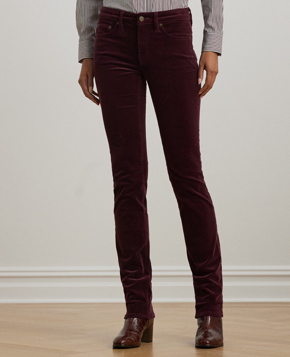 Lauren Ralph Lauren Stretch Corduroy Mid-Rise Straight Pants Red Petite Size 4P
